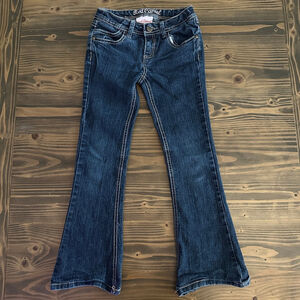 Girls Red Camel Blue Denim Flare Jeans Size 8 Premium Stretch